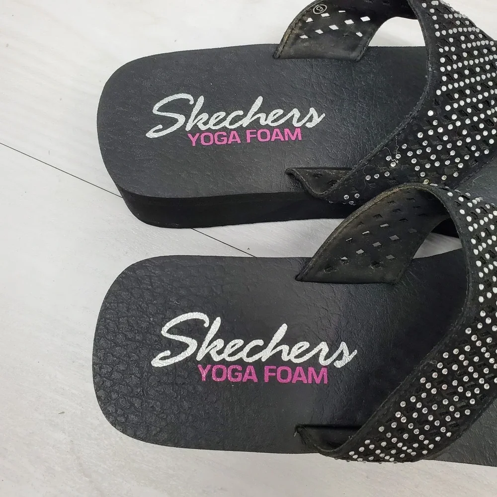 Skechers Yoga Foam Beeded Flip Flops Womens 9 Boho Fast Shipping